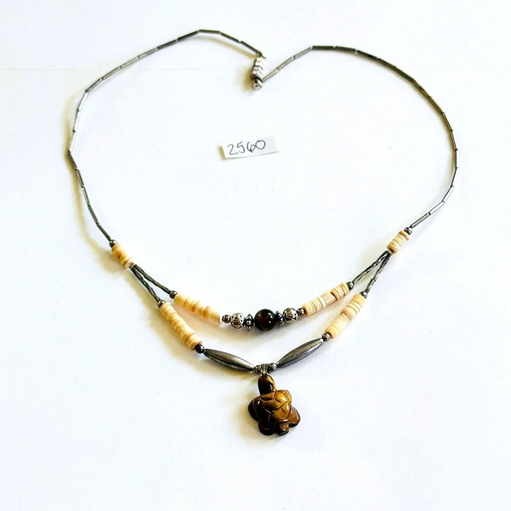 Vtg NAVAJO Turtle heishi Necklace‎ tiger's eye Zuni Native American silver 20